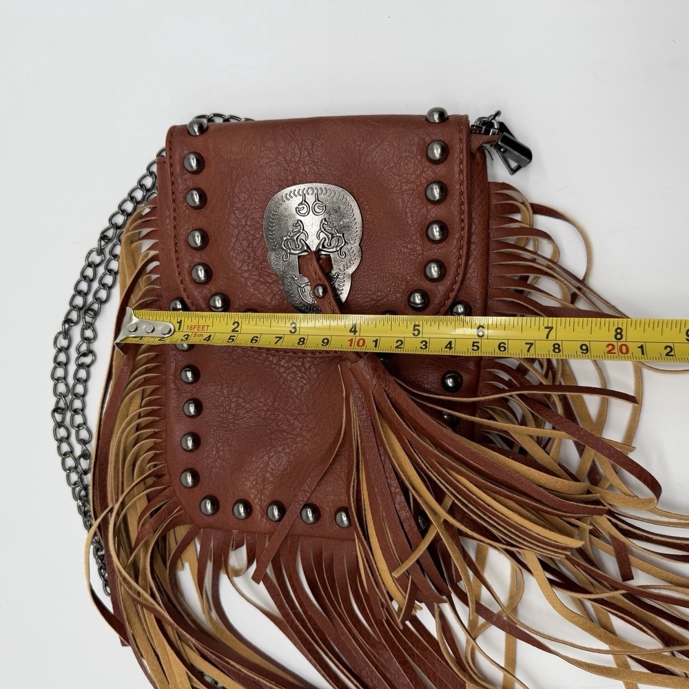 Vintage Fringe Crossbody Bag Women Rivet Leather Phone Purse Chain Shoulder Bag - Picture 3 of 6